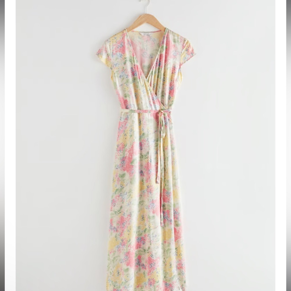 AND OTHER STORIES Satin Wrap Midi Dress 6 floral NWT